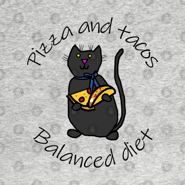Balanced Diet for Animals Cat Pizza and Tacos Food by ellenhenryart